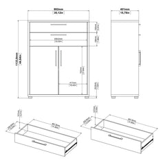 Prima Bookcase 1 Shelf With 2 Drawers And 2 Doors In White