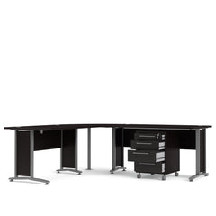 Prima Corner desk top in Black woodgrain with White legs