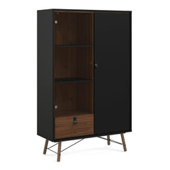 Ry China cabinet 1 door + 1 glass door + 1 drawer Matt Black Walnut