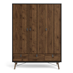 Ry Wardrobe 3 doors + 3 drawers in Matt Black Walnut