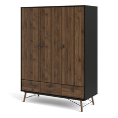 Ry Wardrobe 3 doors + 3 drawers in Matt Black Walnut