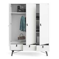 Ry Wardrobe 3 doors + 3 drawers in Matt White