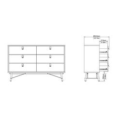 Ry Wide double chest of drawers 6 drawers in Matt Black Walnut