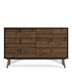 Ry Wide double chest of drawers 6 drawers in Matt Black Walnut