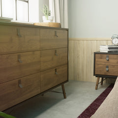 Ry Wide double chest of drawers 6 drawers in Matt Black Walnut