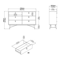 Ry Wide double chest of drawers 6 drawers in Matt White