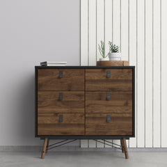 Ry Double chest of drawers 6 drawers in Matt Black Walnut