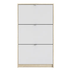 Shoes Shoe cabinet w. 3 tilting doors and 1 layer Oak structure White