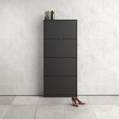 Shoes Shoe cabinet w. 4 tilting doors and 1 layer in Matt Black