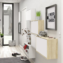 Shoes Shoe cabinet w. 2 tilting doors and 2 layers Oak structure White