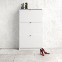 Shoes Shoe cabinet w. 3 tilting doors and 2 layers in White