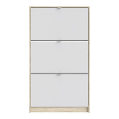 Shoes Shoe cabinet w. 3 tilting doors and 2 layers Oak structure White