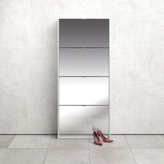 Shoes Shoe cabinet w. 4 mirror tilting doors and 2 layers in White