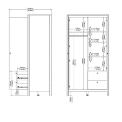 Barcelona Wardrobe with 1 door + 1 mirror door + 2 drawers White