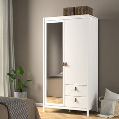 Barcelona Wardrobe with 1 door + 1 mirror door + 2 drawers White