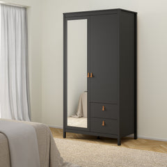 Barcelona Wardrobe with 1 door + 1 mirror door + 2 drawers Matt Black