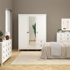 Barcelona Wardrobe with 2 doors + 1 mirror door + 2 drawers White