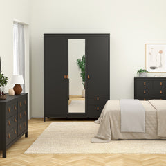 Barcelona Wardrobe with 2 doors + 1 mirror door + 2 drawers Matt Black