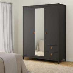 Barcelona Wardrobe with 2 doors + 1 mirror door + 2 drawers Matt Black