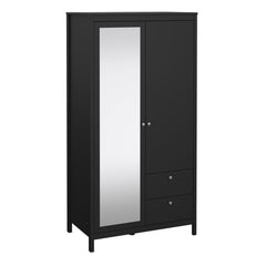 Madrid Wardrobe with 1 door + 1 mirror door + 2 drawers Matt Black