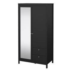 Madrid Wardrobe with 1 door + 1 mirror door + 2 drawers Matt Black