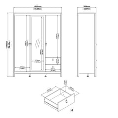 Madrid Wardrobe with 2 doors + 1 mirror door + 2 drawers White