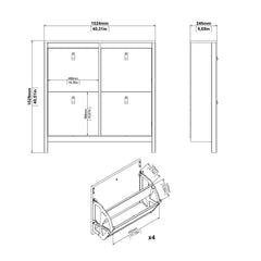 Madrid Shoe cabinet 4 Compartments in White