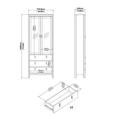 Madrid China cabinet 2 doors w/glass + 3 drawers in Matt Black