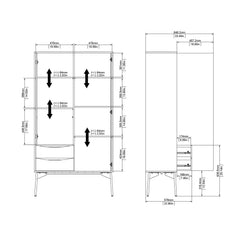 Fur China Cabinet 1 door + 1 Glass Door + 2 Drawers in Grey, White and Walnut