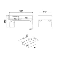 Fur Storage Coffee Table Ottoman with 1 Drawer in Grey and White