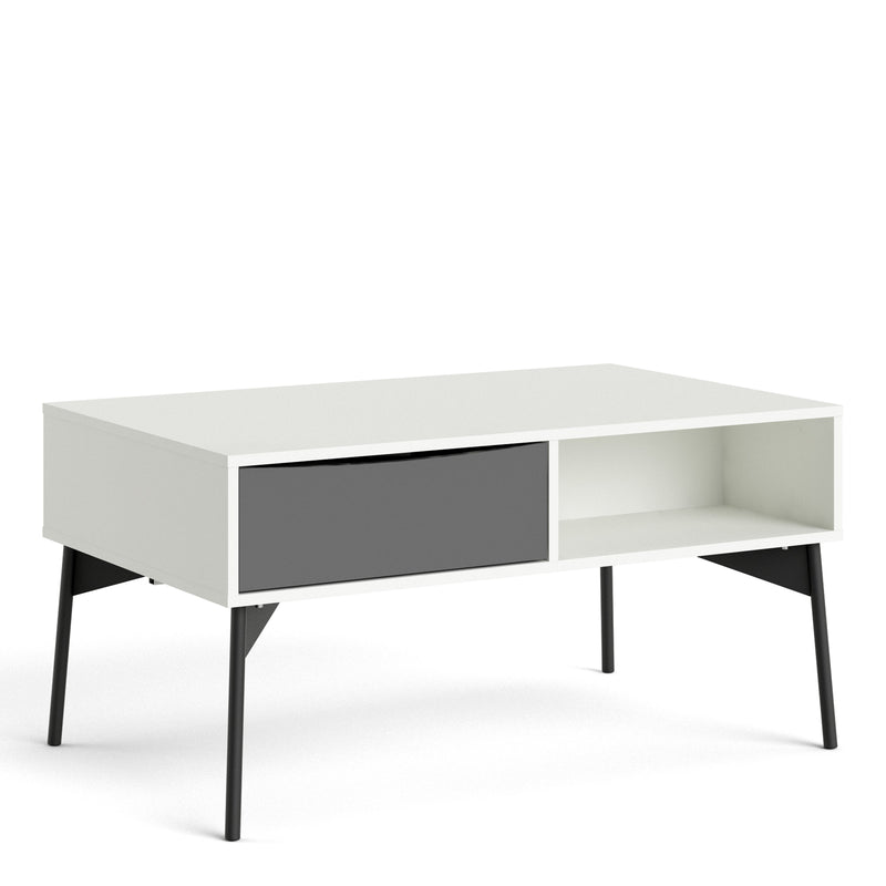 Fur Storage Coffee Table Ottoman with 1 Drawer in Grey and White