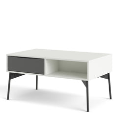 Fur Storage Coffee Table Ottoman with 1 Drawer in Grey and White