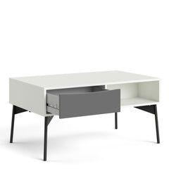 Fur Storage Coffee Table Ottoman with 1 Drawer in Grey and White