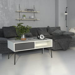 Fur Storage Coffee Table Ottoman with 1 Drawer in Grey and White