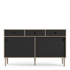 Rome Sideboard 2 Sliding Doors + 3 Drawers in Jackson Hickory Oak and Matt Black