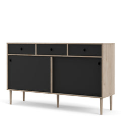 Rome Sideboard 2 Sliding Doors + 3 Drawers in Jackson Hickory Oak and Matt Black