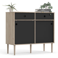 Rome Sideboard 2 Sliding Doors + 2 Drawers in Jackson Hickory Oak with Matt Black