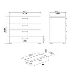 Dallas chest 4 drawers Rovere Gessato Dark Oak