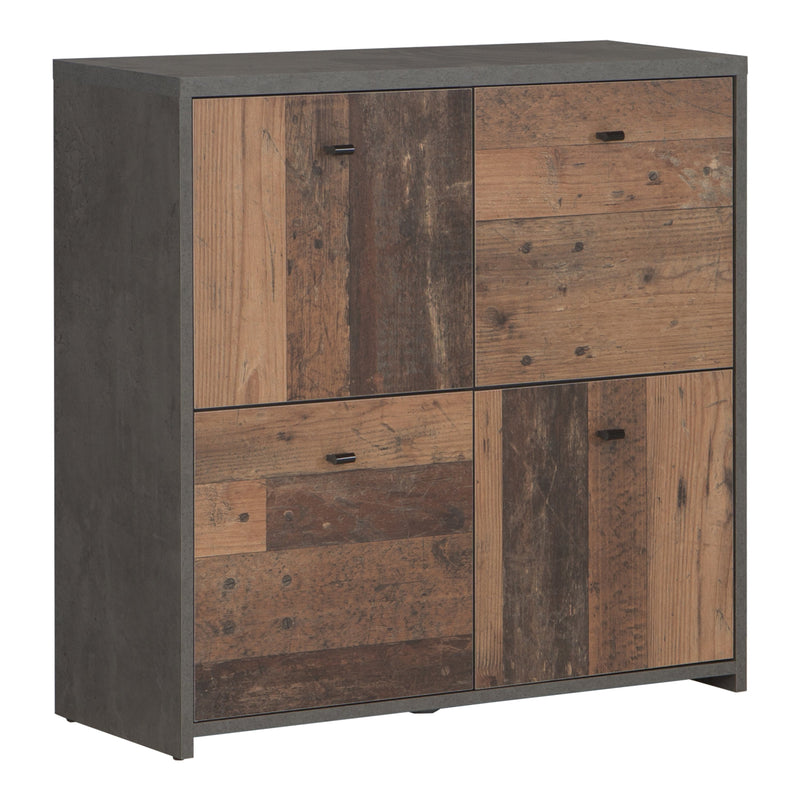 Best Chest Storage Cabinet with 4 Doors in Concrete Optic Dark Grey/Old - Wood Vintage