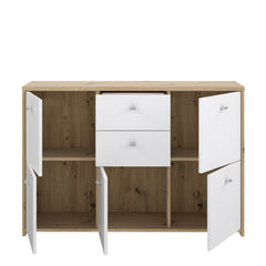 Best Chest Storage Cabinet with 2 Drawers and 5 Doors in Artisan Oak/White