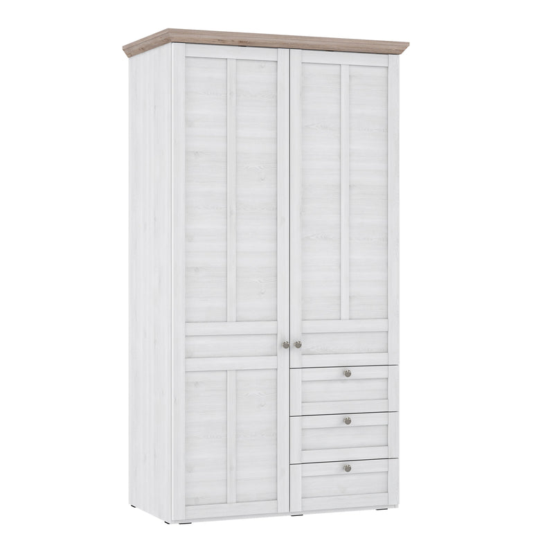 Iloppa 2 Door Wardrobe in Snowy Oak/Oak Nelson