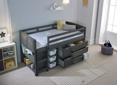 Cosy Grey Solid Wooden Mid Sleeper Storage Bed - 3ft Single