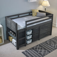 Cosy Grey Solid Wooden Mid Sleeper Storage Bed - 3ft Single