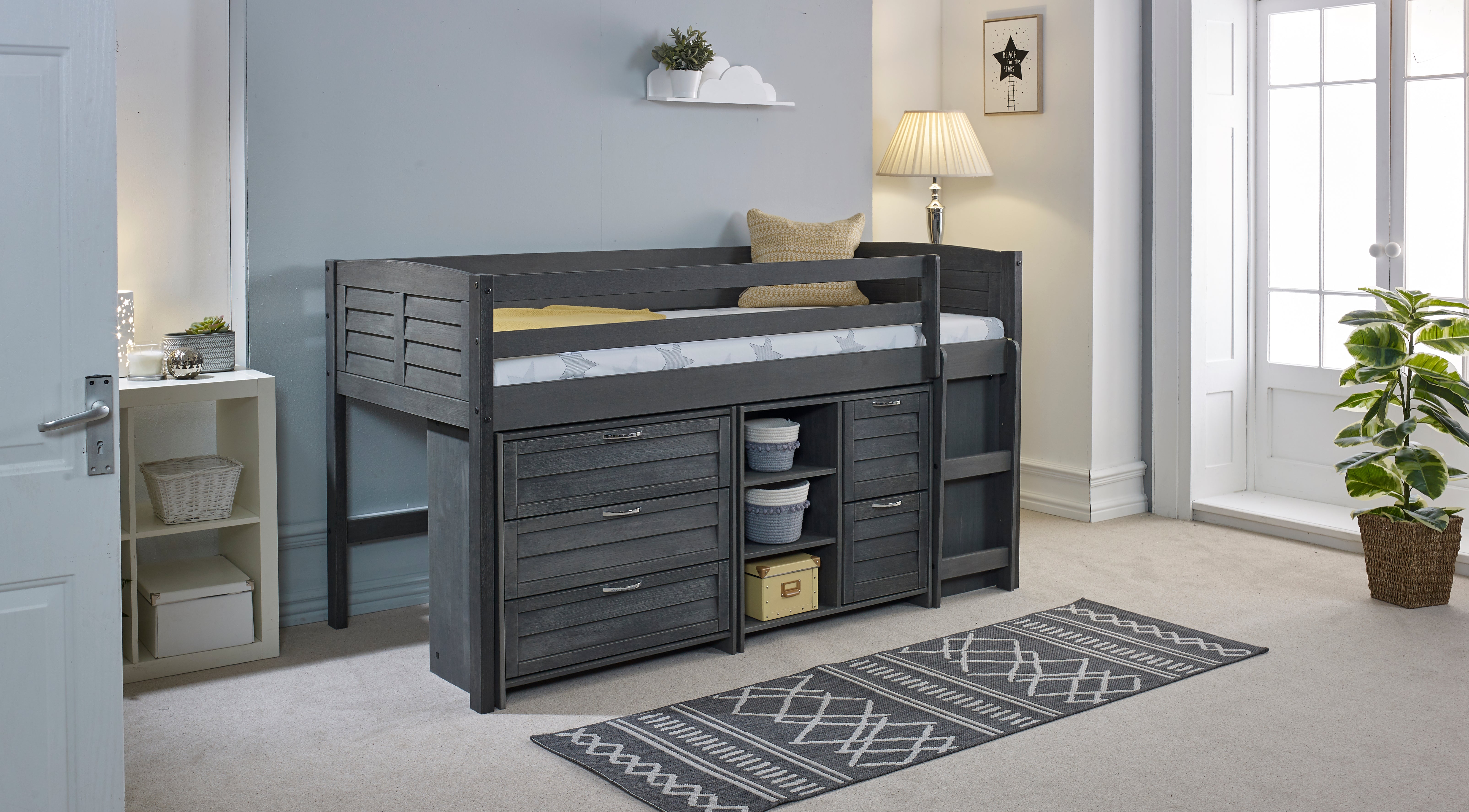 Cosy Grey Solid Wooden Mid Sleeper Storage Bed - 3ft Single