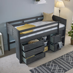 Cosy Grey Solid Wooden Mid Sleeper Storage Bed - 3ft Single