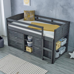 Cosy Grey Solid Wooden Mid Sleeper Storage Bed - 3ft Single