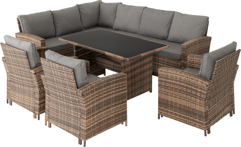 Aspen Corner Garden Furniture Set Brown Rattan/Grey Fabric
