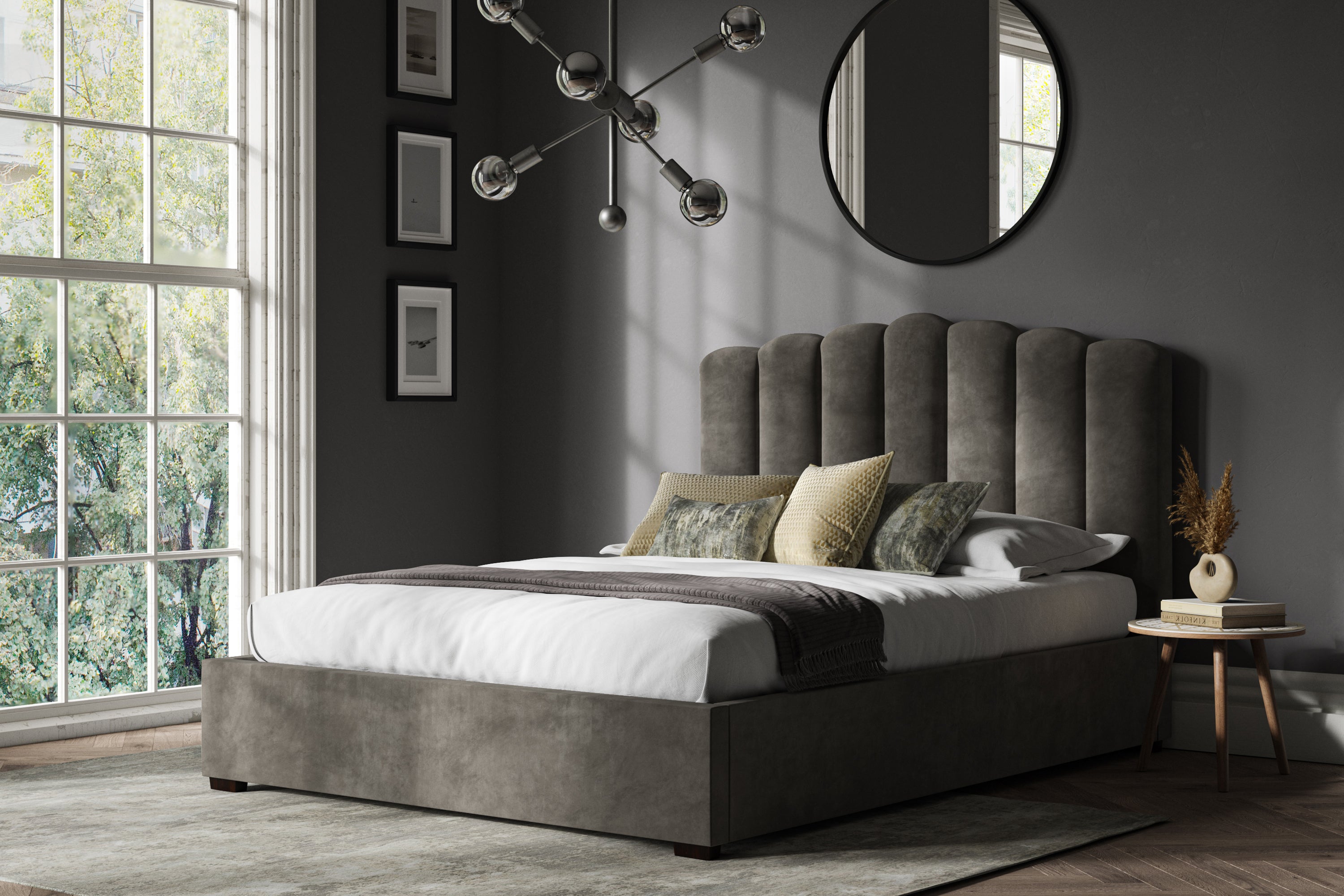 Broadg Fabric Ottoman Storage Bed Frame End Lift Grey Velvet