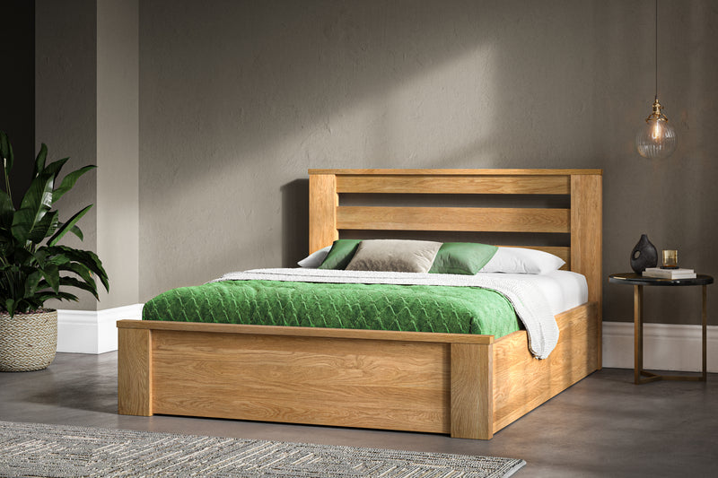 Contemporary Design Solid Oak Wood Ottoman Bed Frame