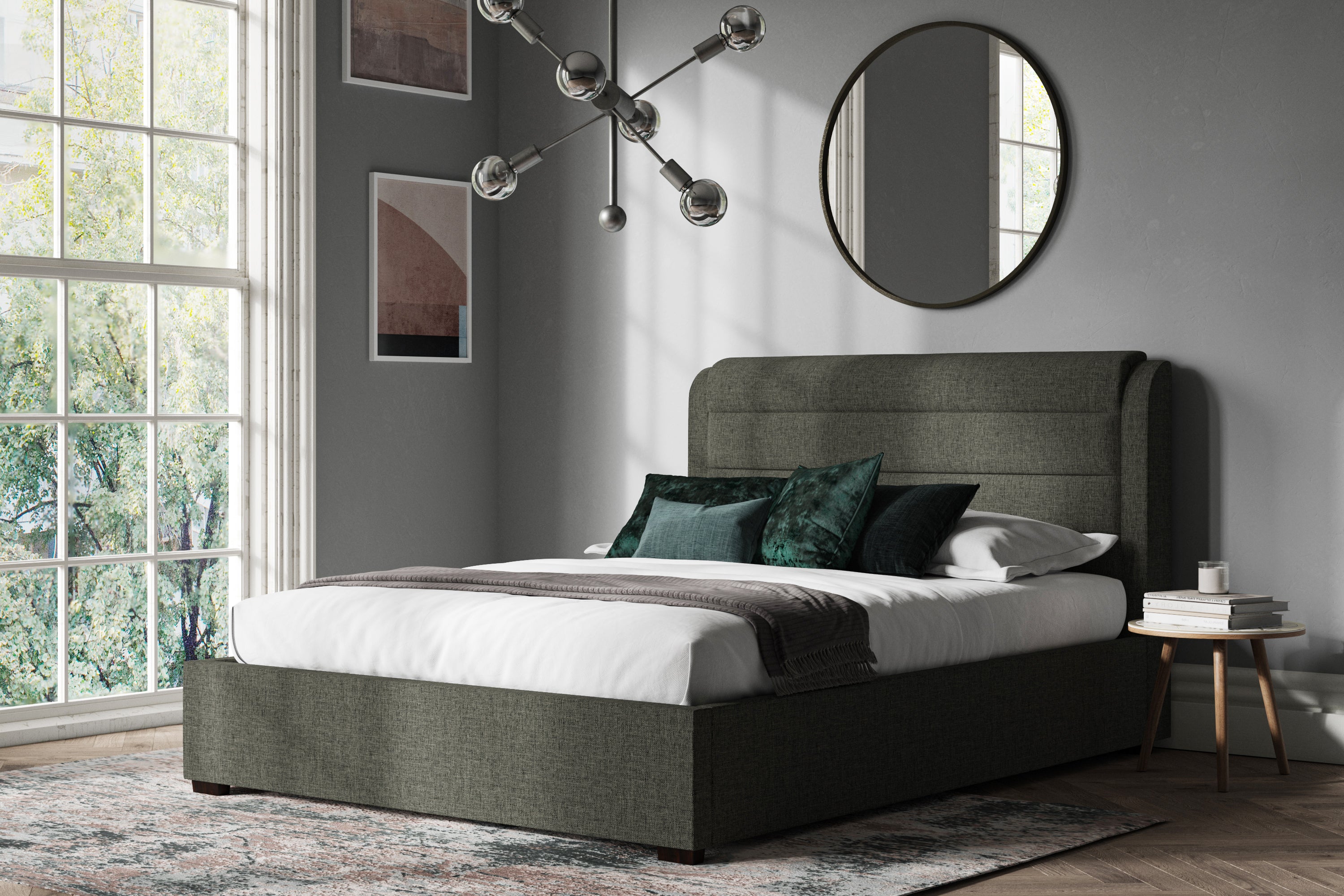 Chalkland Fabric Ottoman Storage Bed Frame End Lift Grey Linen